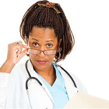 female doctor with skeptical appearance